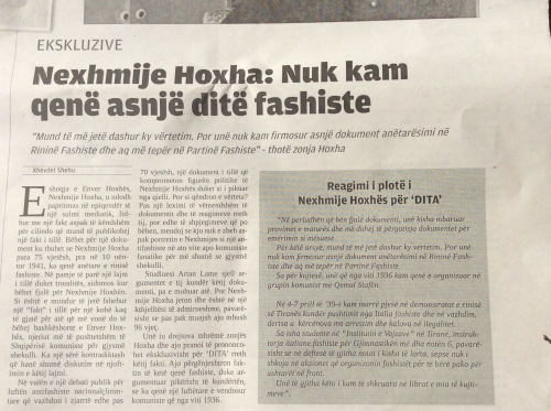 Dokumenti i anëtarësisë në Rininë Fashiste/Një prononcim i Nexhmije Hoxhës që shton mjegullën