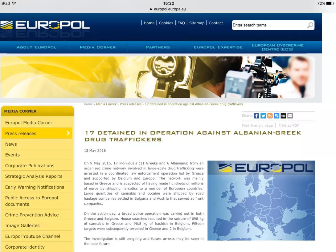 Europol: Asnjë rol i Policisë Shqiptare në hetimin e trafikut ndërkombëtar të drogës ku përfshihet edhe Balili