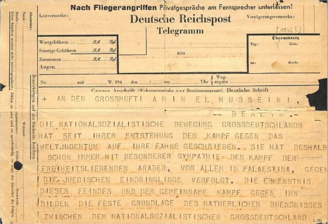 Telegrami i Himlerit për Mufti Haj Amin al-Husseini